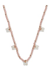 "Lucky Brand Gold-Tone Mother-of-Pearl Butterfly Charm Beaded Statement Necklace, 15-3/4"" + 3"" extender - Gold"