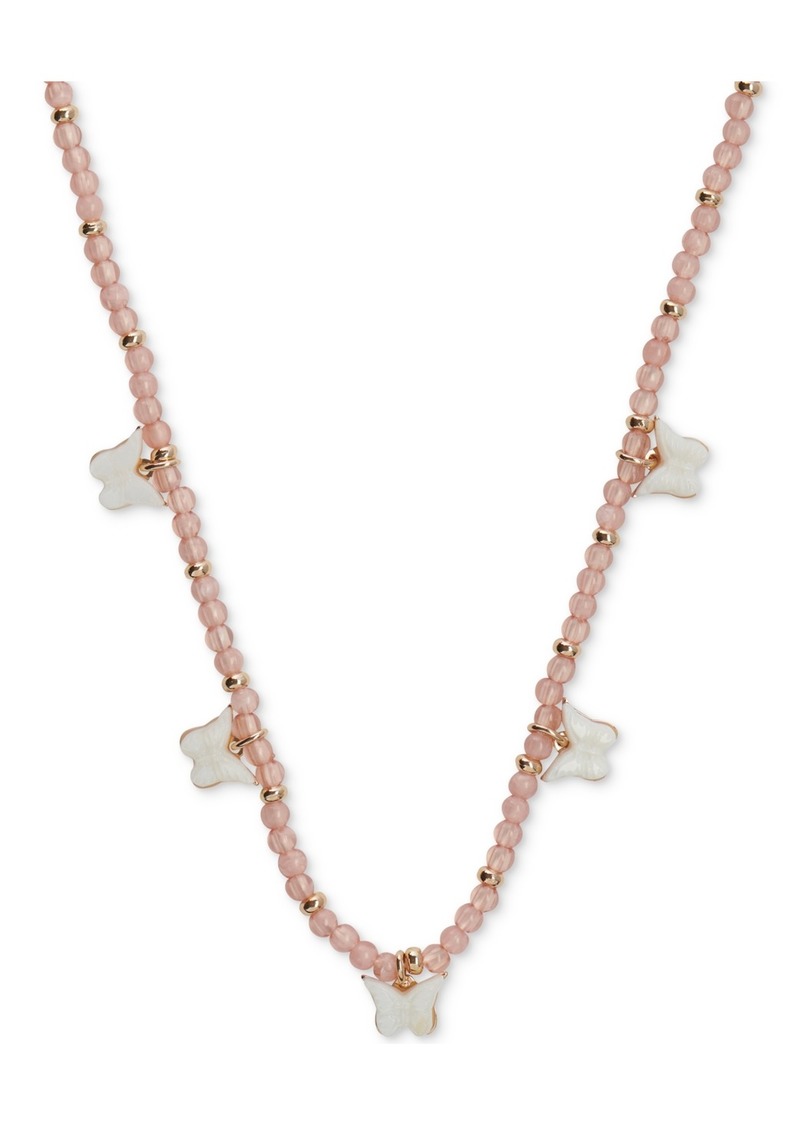 "Lucky Brand Gold-Tone Mother-of-Pearl Butterfly Charm Beaded Statement Necklace, 15-3/4"" + 3"" extender - Gold"