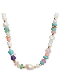 "Lucky Brand Gold-Tone Multicolor Mixed Stone Beaded Collar Necklace, 15-1/2"" + 3"" extender - Gold"
