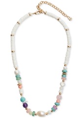 "Lucky Brand Gold-Tone Multicolor Mixed Stone Beaded Collar Necklace, 15-1/2"" + 3"" extender - Gold"