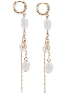 Lucky Brand Gold-Tone Pearl & Chain Charm Hoop Earrings - Gold