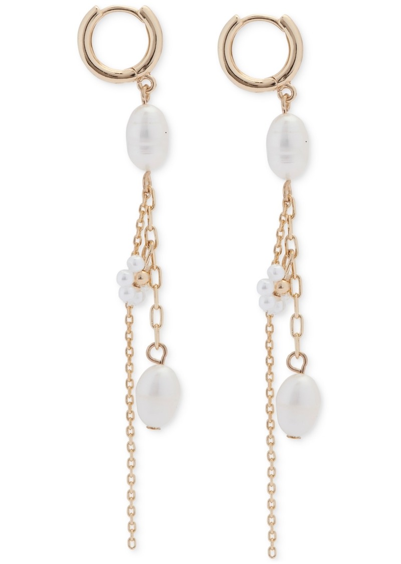 Lucky Brand Gold-Tone Pearl & Chain Charm Hoop Earrings - Gold