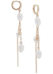 Lucky Brand Gold-Tone Pearl & Chain Charm Hoop Earrings - Gold