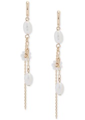 Lucky Brand Gold-Tone Pearl & Chain Charm Hoop Earrings - Gold