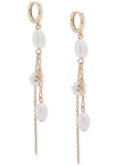 Lucky Brand Gold-Tone Pearl & Chain Charm Hoop Earrings - Gold