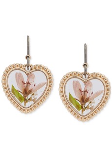 Lucky Brand Gold-Tone Pressed Flower Heart Drop Earrings - Gold