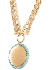 Lucky Brand Gold-Tone Turquoise Bead Round Pendant Necklace, 30" + 2" extender