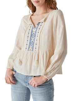Lucky Brand Hazel Embroidered Cotton Blend Top in Blue Combo at Nordstrom Rack