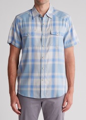Lucky Brand Herringbone Workwear Western Short Sleeve Button-Up Shirt in Olive Plaid at Nordstrom Rack