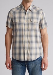 Lucky Brand Herringbone Workwear Western Short Sleeve Button-Up Shirt in Olive Plaid at Nordstrom Rack