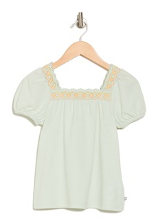 Lucky Brand Kids' Crochet Trim Puff Sleeve Top in Green at Nordstrom Rack