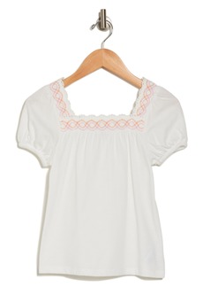 Lucky Brand Kids' Crochet Trim Puff Sleeve Top in White at Nordstrom Rack