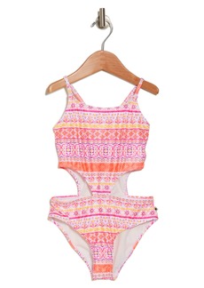 Lucky Brand Kids' Tile Print Cutout One-Piece Swimsuit in Bright Melon at Nordstrom Rack