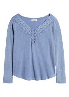 Lucky Brand Lace Detail Cotton Rib Henley Top