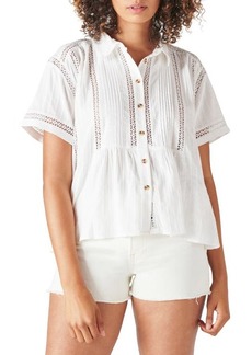 Lucky Brand Lace Inset Short Sleeve Blouse in Bright White at Nordstrom