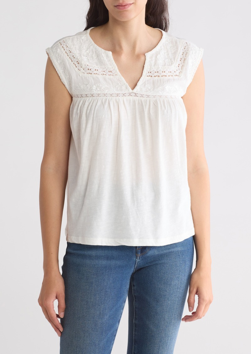 Lucky Brand Lace Inset Top in Bright White at Nordstrom Rack