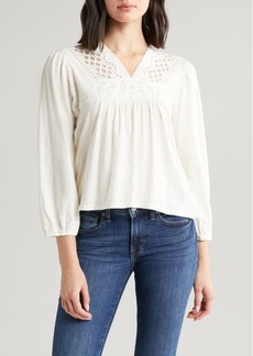 Lucky Brand Lace Trim Cotton Peasant Top