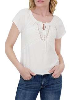 Lucky Brand Lace Trim Short Sleeve Peasant Top in Marshmallow at Nordstrom Rack