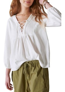 Lucky Brand Lace-Up Cotton Peasant Blouse