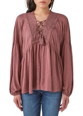 Lucky Brand Lace-Up Trim Peasant Top