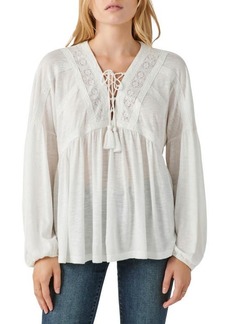 Lucky Brand Lace-Up Trim Peasant Top