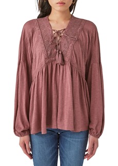 Lucky Brand Lace-Up Trim Peasant Top in Rose Brown at Nordstrom Rack