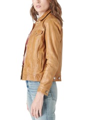 Lucky Brand Leather Trucker Jacket - Cognac