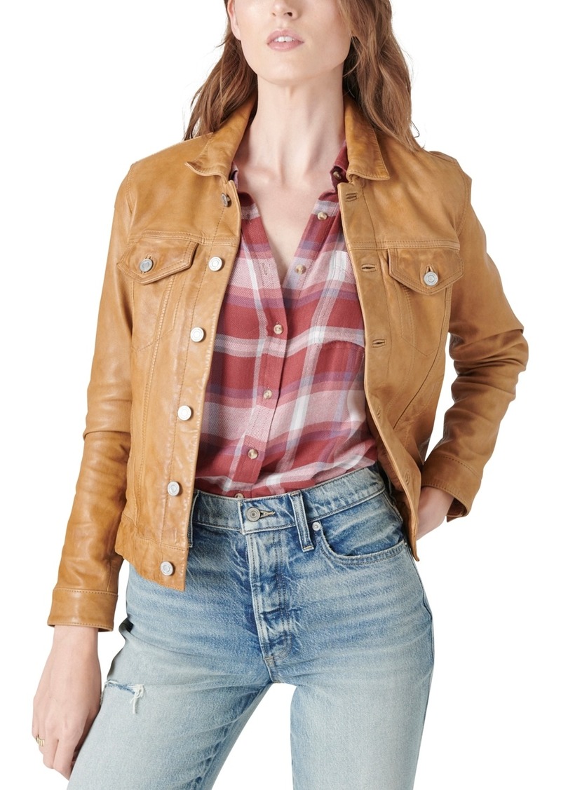 Lucky Brand Leather Trucker Jacket - Cognac