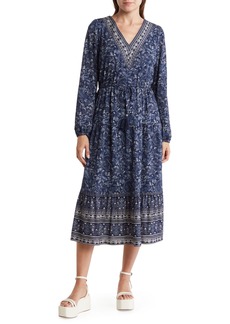 Lucky Brand Long Sleeve Midi Dress in Navy Twin at Nordstrom Rack