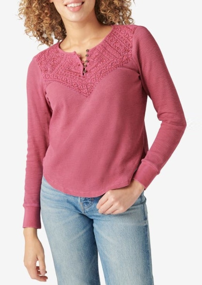 Lucky Brand Long Sleeve Waffle Lace Top