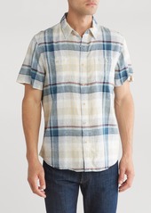 Lucky Brand Mason Plaid Linen Short Sleeve Shirt in Blue Multi Plaid at Nordstrom Rack