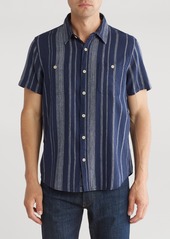Lucky Brand Mason Plaid Linen Short Sleeve Shirt in Blue Multi Plaid at Nordstrom Rack