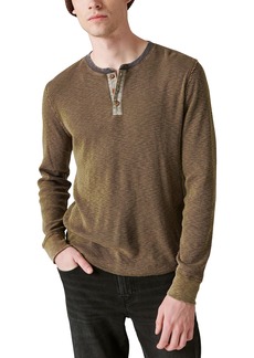 Lucky Brand Men's Acid Wash Thermal Henley W/Contrast Placket