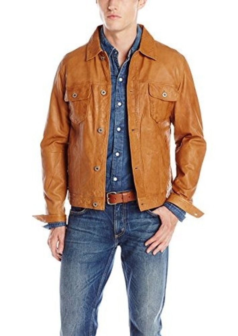 SALE! Lucky Brand Lucky Brand Men's Button-Front Leather Trucker Jacket