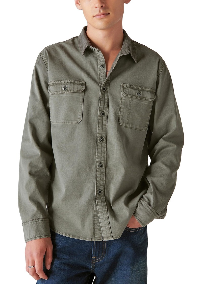 Lucky Brand Men's Corduroy Collar Washed Workwear Long Sleeve Shirt