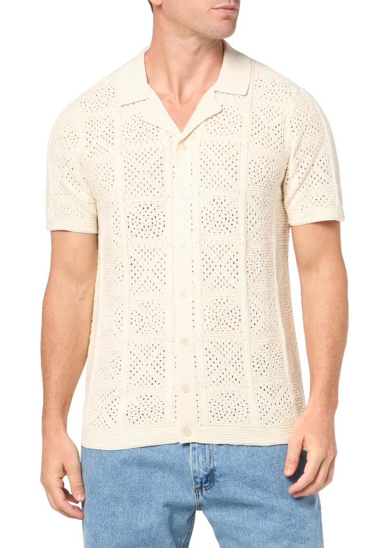 Lucky Brand Men's Crochet Camp Collar Short Sleeve Shirt