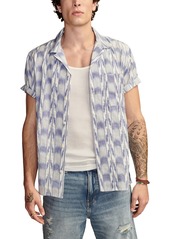 Lucky Brand Men's Ikat Camp Collar Short Sleeve Shirt - Blue Ikat