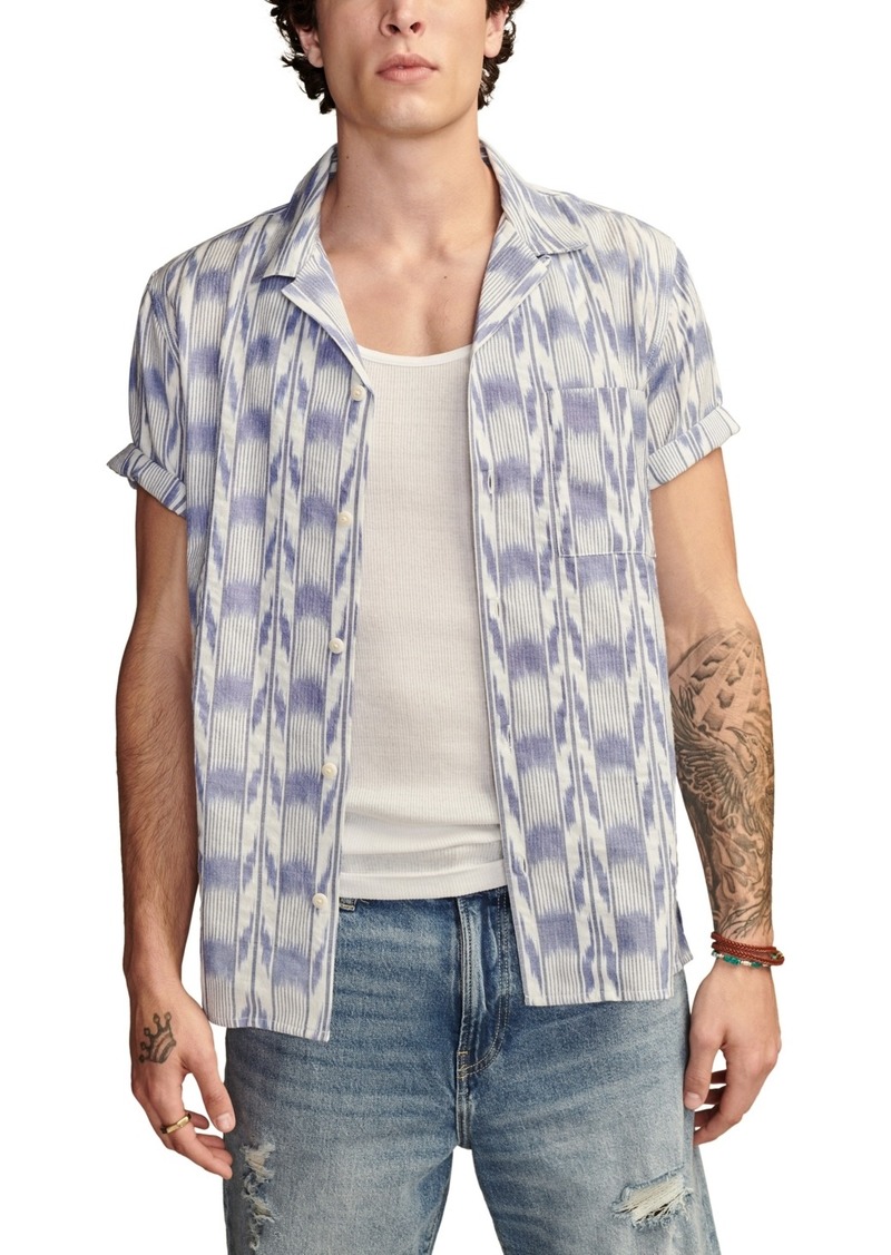 Lucky Brand Men's Ikat Camp Collar Short Sleeve Shirt - Blue Ikat