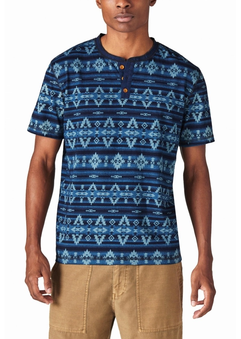 Lucky Brand Men's Jersey Aztec Print Short Sleeve Henley T-shirt - Indigo