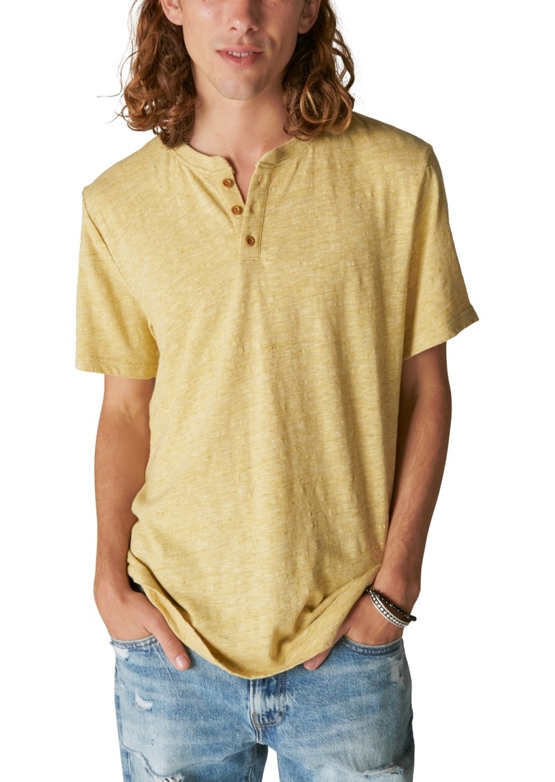 Lucky Brand Men's Linen Short Sleeves Henley T-shirt - Golden Olive