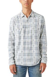 Lucky Brand Men's Plaid Indigo Long Sleeve Workwear Shirt White/Blue Combo