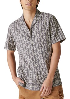 Lucky Brand Men's Short Sleeve Border Print Camp Collar Shirt