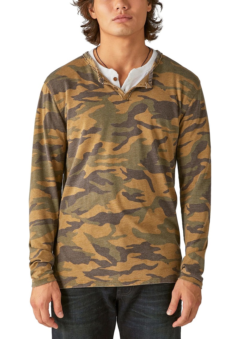 Lucky Brand Men's Venice Burnout  Notch Neck Long Sleeve Tee