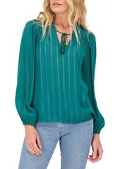 Lucky Brand Metallic Stripe Long Sleeve Top in Alpine Green at Nordstrom Rack