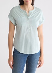 Lucky Brand Mixed Media Short Sleeve Cotton & Modal Henley in Lucky Whit at Nordstrom Rack
