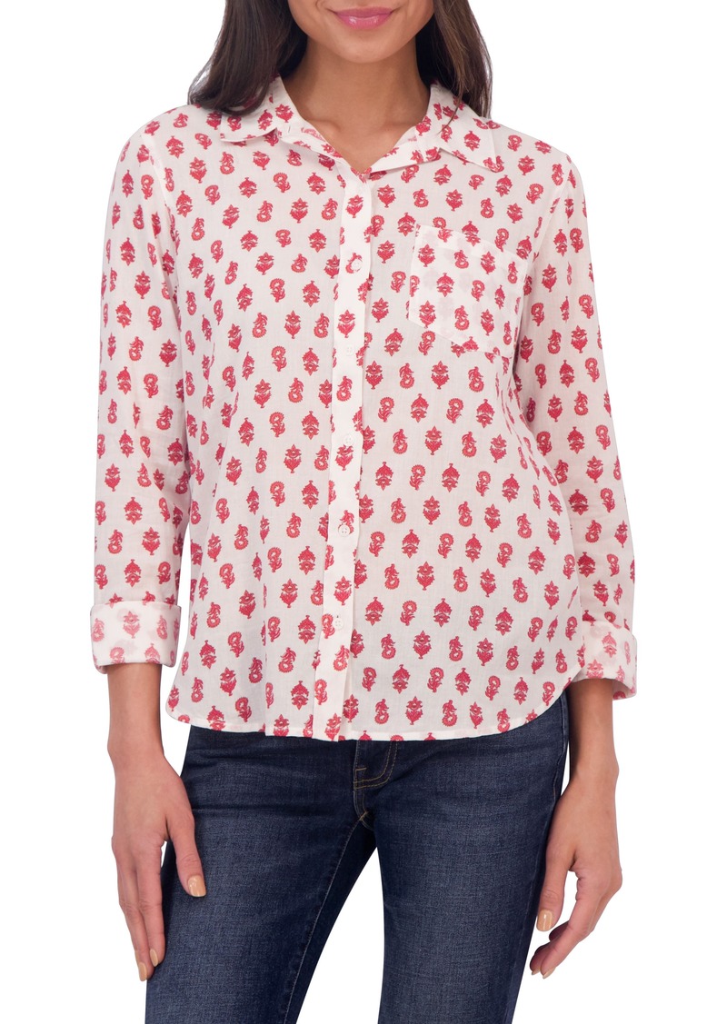 Lucky Brand Ornate Print Pocket Button-Up Cotton Shirt in Red Multi at Nordstrom Rack