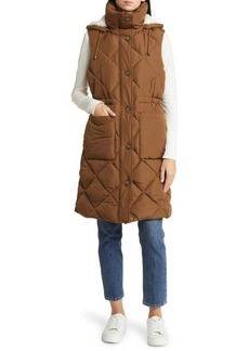 Lucky Brand Oversize Longline Puffer Vest with Removable Faux Shearling Lined Hood