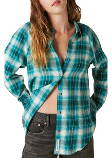 Lucky Brand Oversize Plaid Cotton Button-Up Shirt in Green Clover Plaid at Nordstrom Rack
