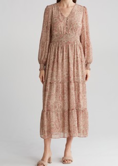 Lucky Brand Paisley Long Sleeve Tiered Maxi Dress in Light Tan Floral at Nordstrom Rack
