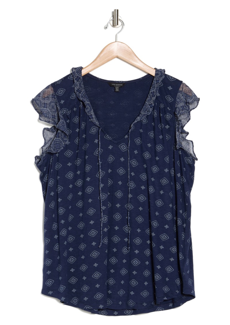 Lucky Brand Paisley Tie Neck T-Shirt in Navy Multi at Nordstrom Rack